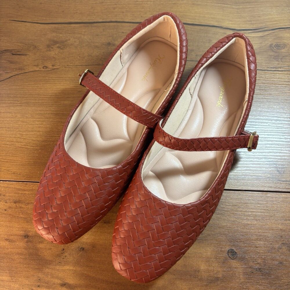 Hingswink Mary Jane Womens 10 Shoes Flats w/ Strap Square Toe Buckle Comfortable